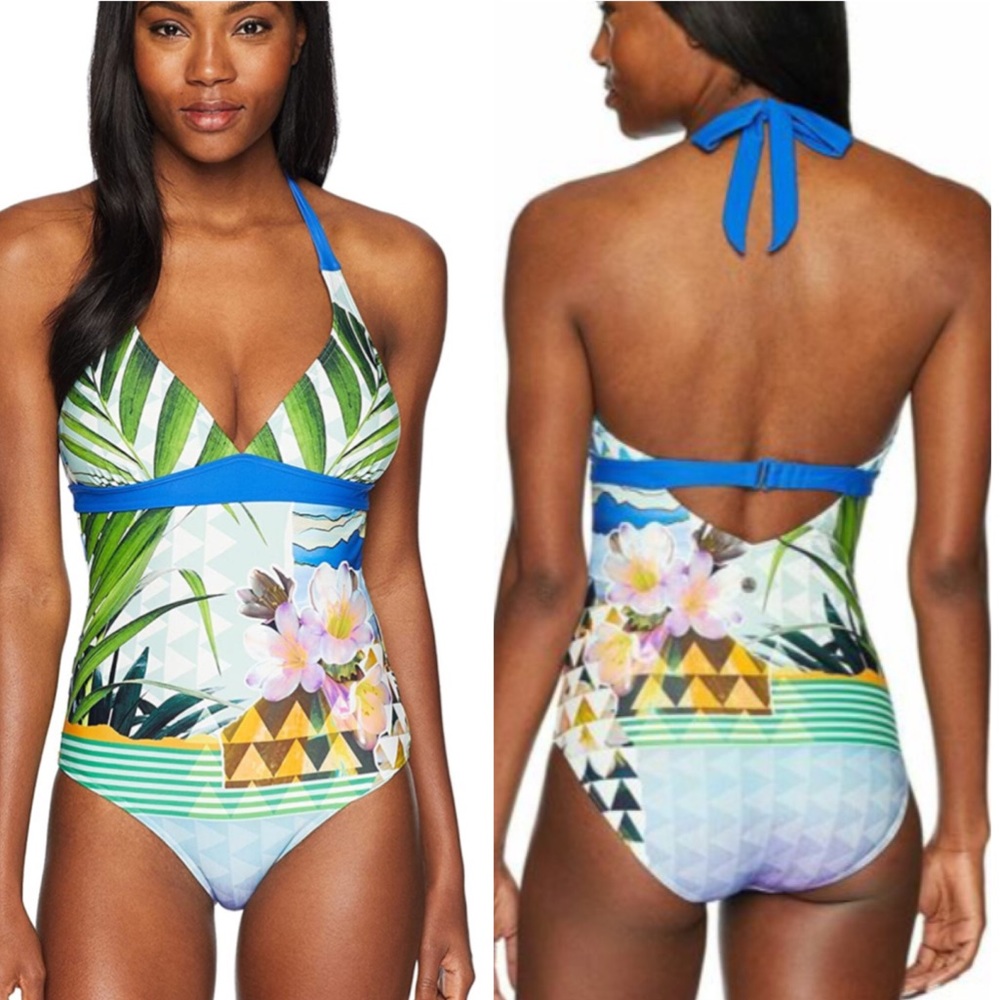 PRANA NWT Lahari One Piece Swim Blue Grass Paradise Sz Small